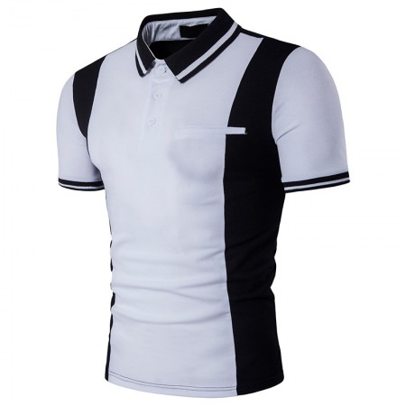 New Men's Style Black and White Contrast Lapel Short-Sleeved Large Size T-Shirt