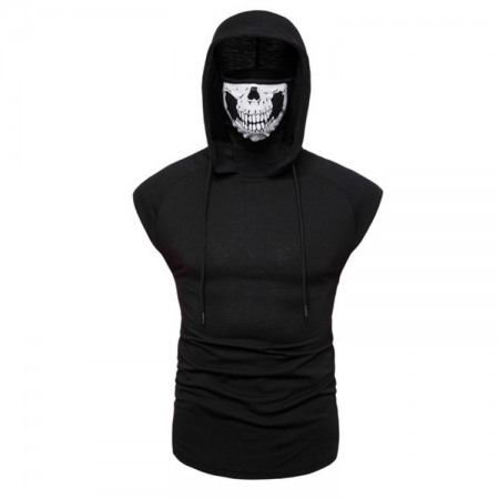 Male Skull Vest Plus Size T-Shirt Plus Size Hooded Masked Fashion Sleeveless T-Shirt